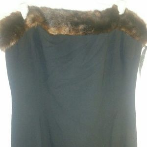 Lauren RL Strapless sheath dress w/faux fur trim